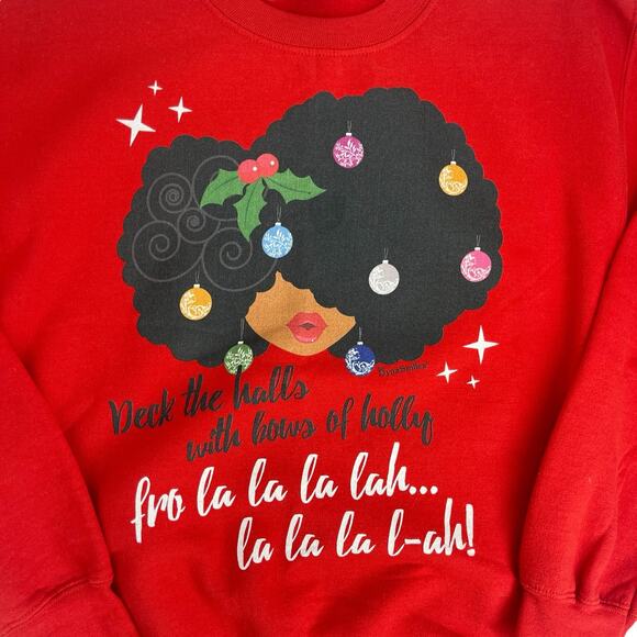 Dyna Smiles Women’s Red Graphic Afro Ornament Christmas Sweatshirt Size Small S - Picture 4 of 8